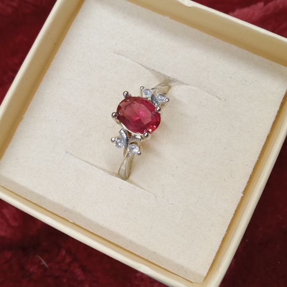 925 Sterling Silver Jewelry - Sterling Silver Pink & White CZ Floral Ring Size 7